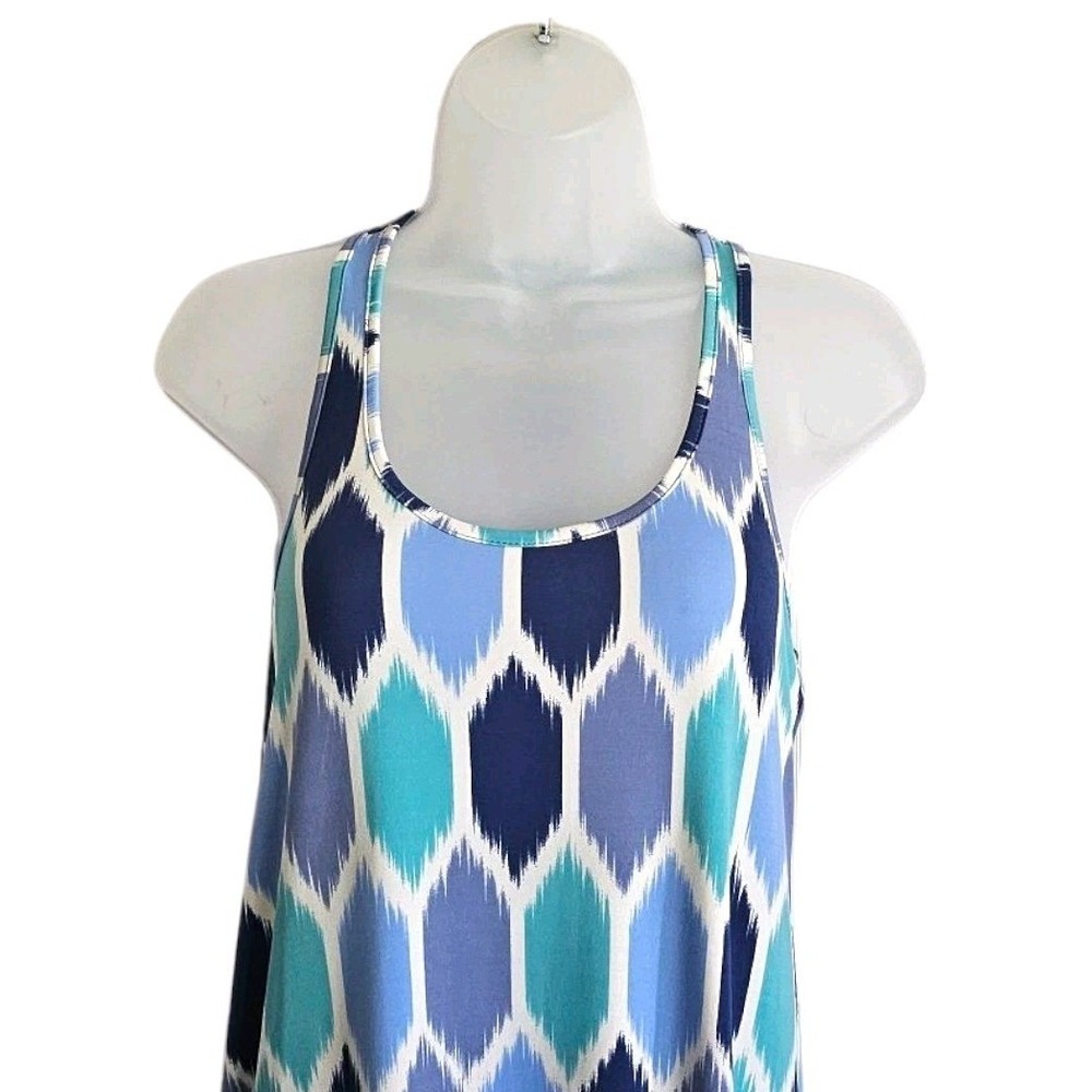 Tori Richard Valerie Racerback Tank Maxi Dress Blue Green Geometric Sz S Hawaii - Picture 4 of 10
